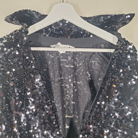 Zara Womens Dresses Black Sequin Tunic Long Sleeved Size XS - Picture 3 of 7